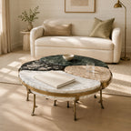 Caleb Terrazzo Marble Nesting Coffee Tables - Set of 4 Multi-Color Accent Tables with Brass Iron Legs