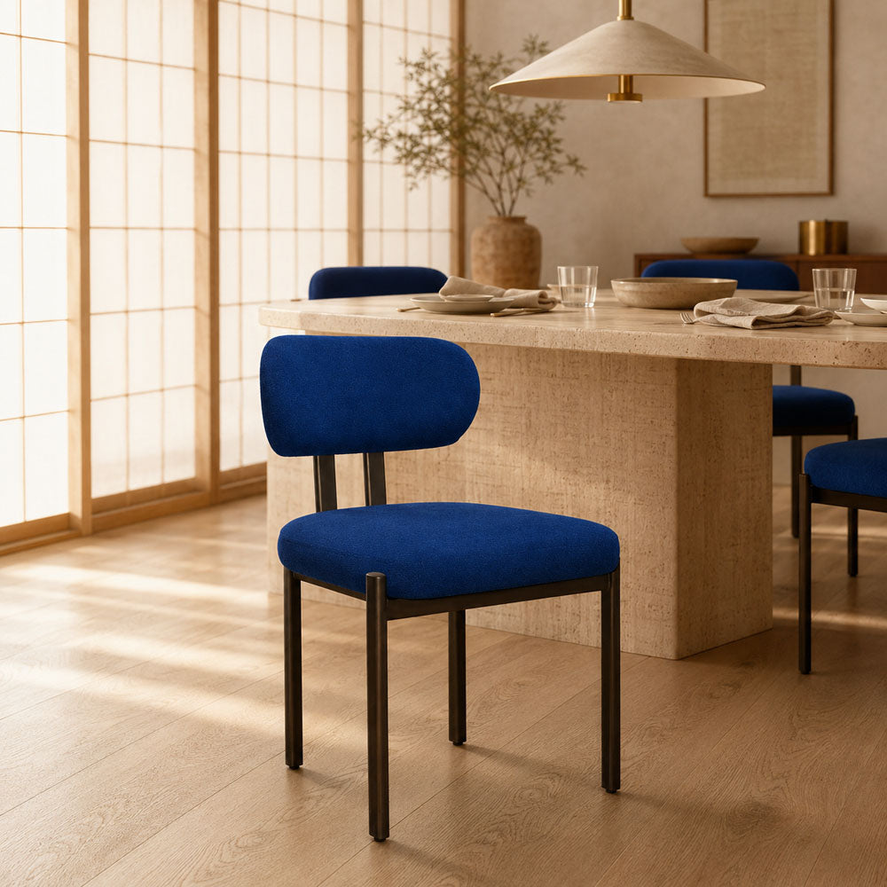Fairmont Blue Upholstered Dining Chair with Antique Bronze Iron Legs - Set of 2