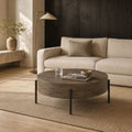 Ian Mango Wood Industrial Coffee Table with Walnut Finish and Metal Legs