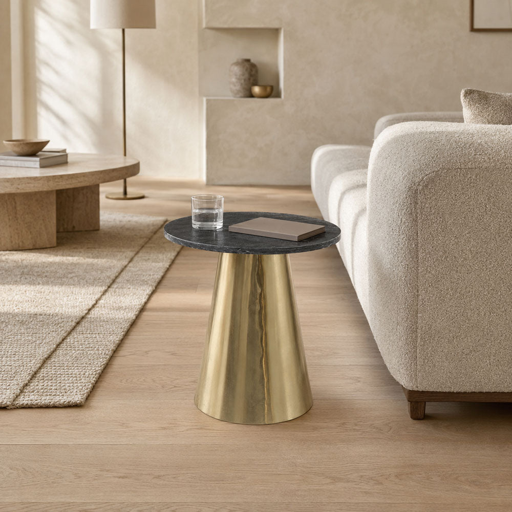 Savannah Black Marble Side Table with Gold Geometric Base