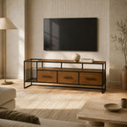 Martina Mango Wood and Iron Industrial Media Unit with Storage
