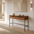 Dalton Mango Wood Console Table with 2 Drawers & Metal Legs - American Walnut Finish