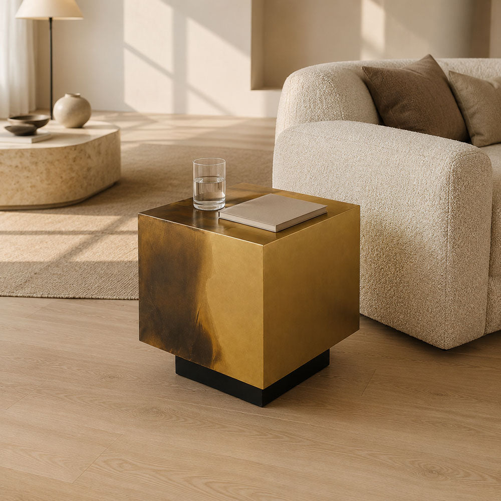 Tara Ombre Iron Cubical Side Table - Gold to Red Gradient Accent Table
