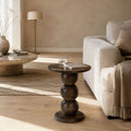 Jane Modern Sculptural Mango Wood Side Table - Walnut Finish