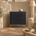 Brio Carved Mango Wood and Metal Two Door Storage Cabinet - Sand-Blasted Black