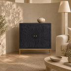 Brio Carved Mango Wood and Metal Two Door Storage Cabinet - Sand-Blasted Black