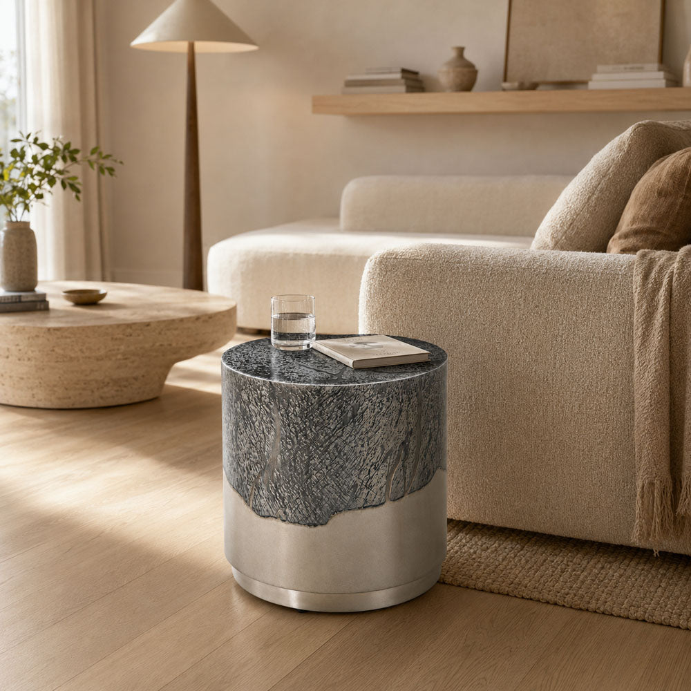 Marina Iron Side Table - Modern Abstract Accent Table with Mercury Finish