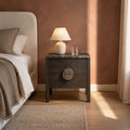 Sylvan Acacia Wood Bedside Table with Emperador Marble Top - Walnut Finish