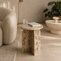 Clark Solid Marble Side Table with Natural Veining