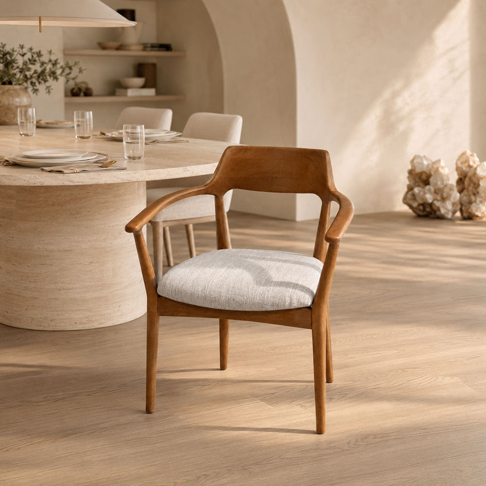 Grove Mid-Century Modern Teak Finish Rubberwood Upholstered Dining Chair | Gray Polyester