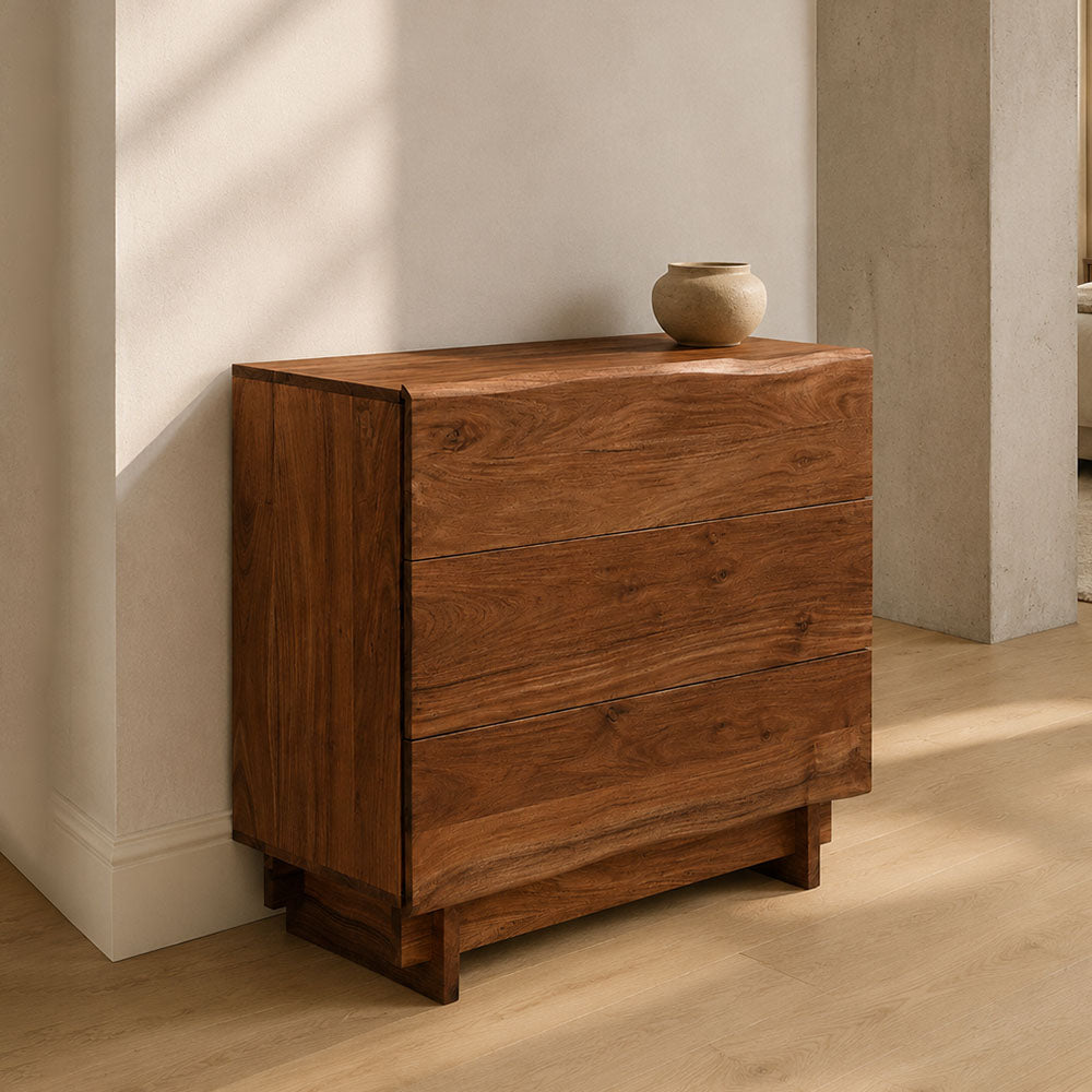 Cedar 3-Drawer Honey Acacia Wood Chest of Drawers