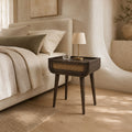 Jace Walnut Mango Wood Bedside Table with Stone Veneer Drawer