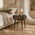 Jace Walnut Mango Wood Bedside Table with Stone Veneer Drawer