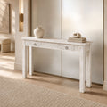 Elina Hand-Carved Mango Wood Two-Drawer Console Table in Whitewashed Finish