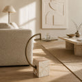 Ansel Crema Antique Marble and Brass Iron Side Table