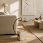 Ansel Crema Antique Marble and Brass Iron Side Table