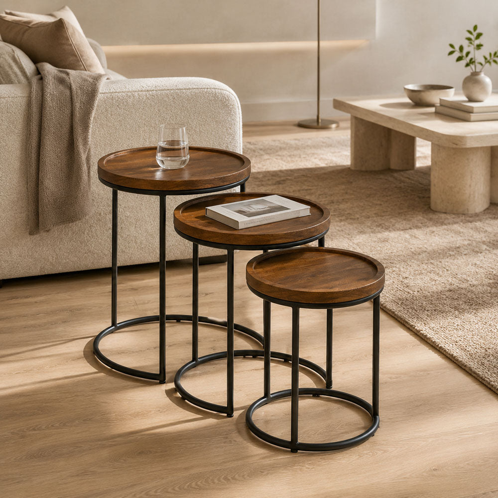 Milo Mango Wood and Metal Nesting Side Tables - Set of 3