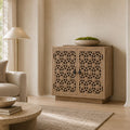 Nyla Mango Wood Two Door Cabinet with Floral Cut-Work - Natural Finish