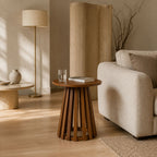 Flavia Mango Wood Side Table - Scandinavian Slatted Brown End Table