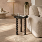 Eilidh Mango Wood and Black Marble Glam Side Table