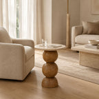 David Travertine Top and Acacia Wood Side Table
