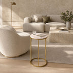 Rosara Luxury Agate and Gold Metal Side Table - Natural Rose Quartz End Table