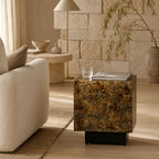 Luna Modern Square Iron Side Table - Gold Accent Nightstand