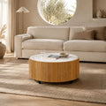 Leah Round Mango Wood Coffee Table with Honey Marble Top