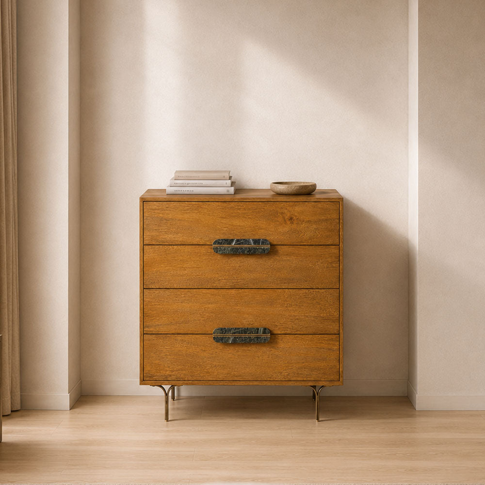 Belmont Mango Wood Four Drawer Chest with Marble Handles