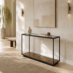 Luna Iron and Tempered Glass Console Table with Gold Accents