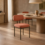 Oria Contemporary Upholstered Dining Chair - Orange Polyester with Iron Legs (Set of 2)