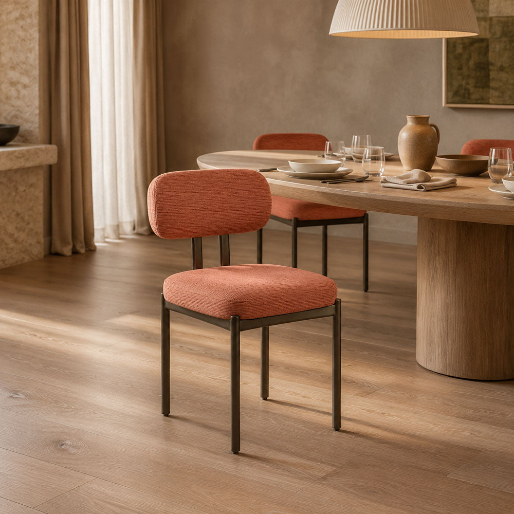 Oria Contemporary Upholstered Dining Chair - Orange Polyester with Iron Legs (Set of 2)