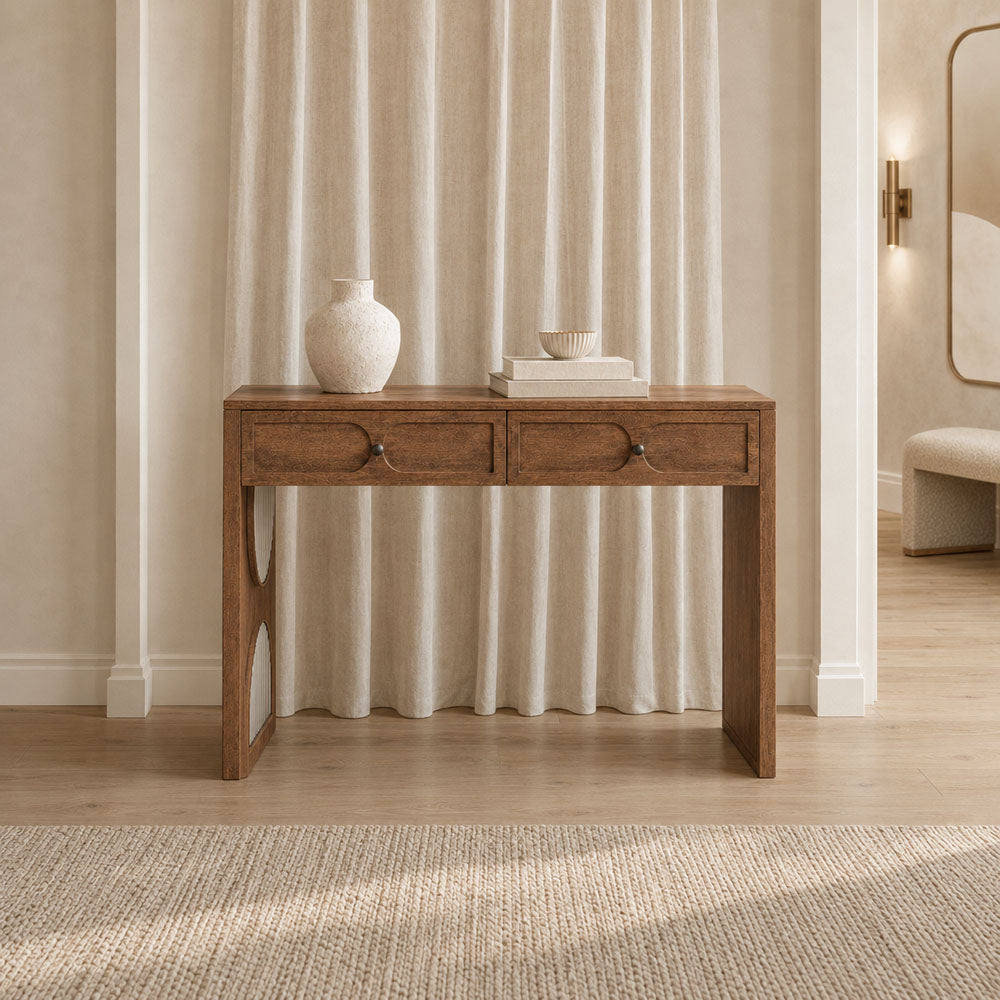Freya Mango Wood 2-Drawer Console Table - Warm Honey Finish