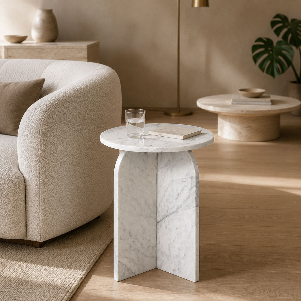 Clark Solid Marble Side Table - Elegant Accent End Table