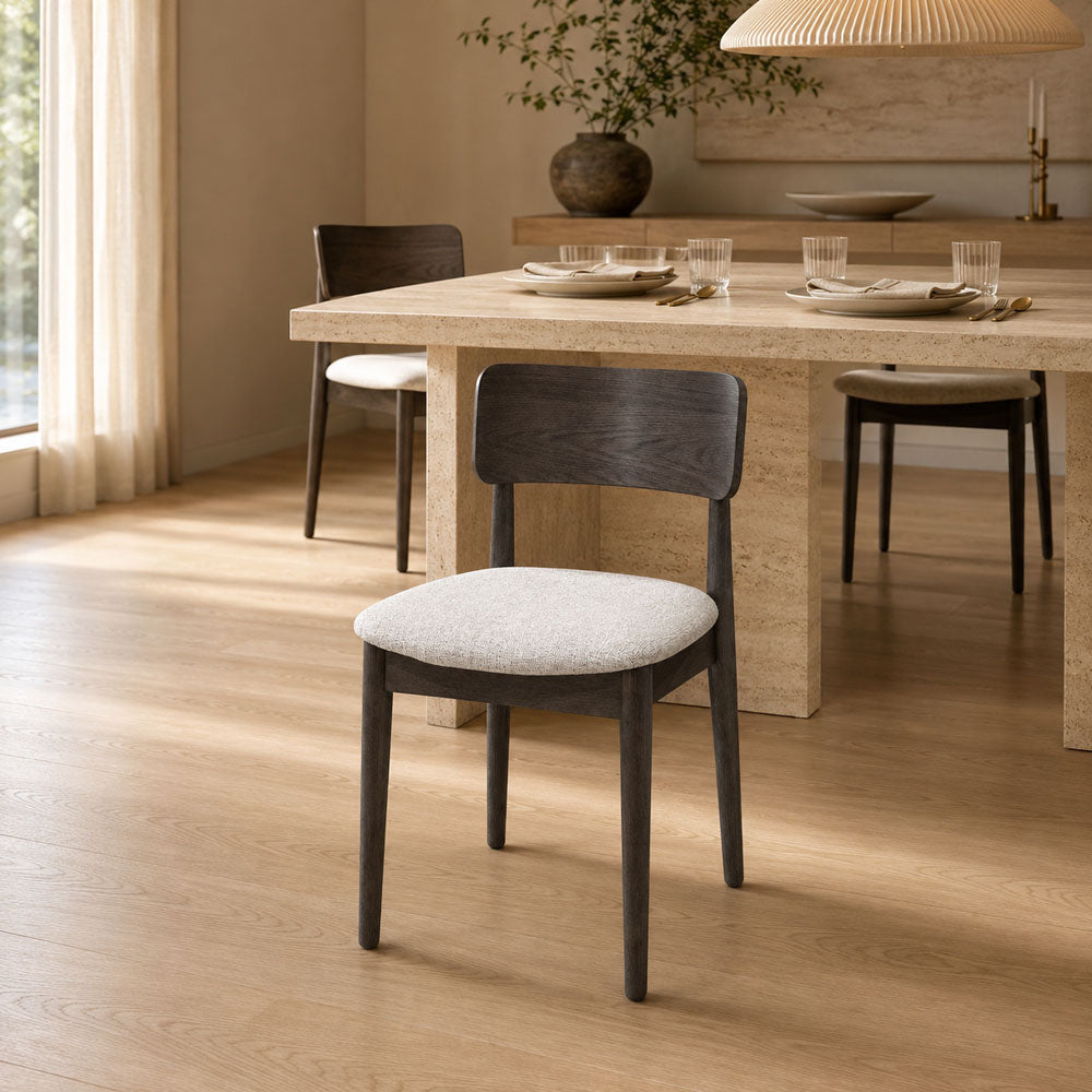 Naomi Modern Upholstered Dining Chair - Walnut Polyester & Teak-Finished Rubberwood Seating