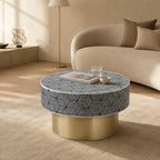 Amari Handcrafted Bone Inlay Coffee Table with Gold Metal Base - Striped Black & White Modern Center Table