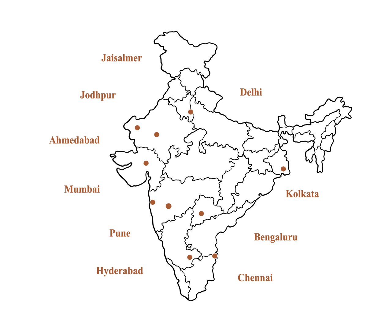 Map showing project locations across India